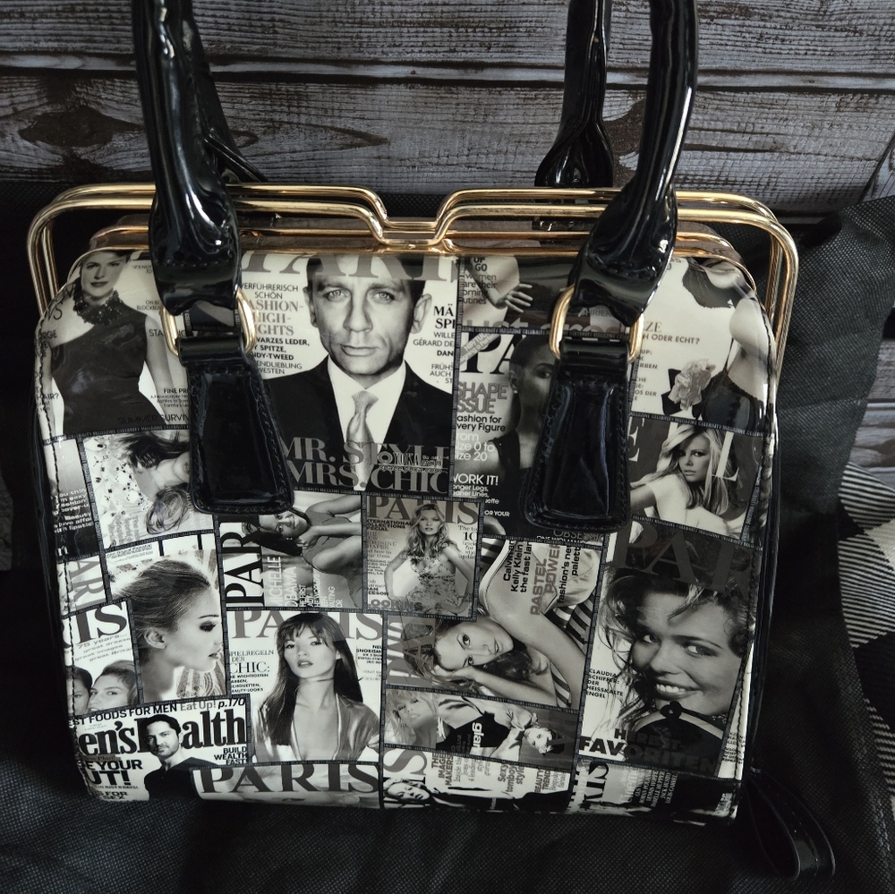Newspaper print women's handbag